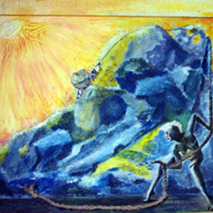 "Die Assistentin des Sisyphus" 50 x 40 cm
Acryl auf Holz